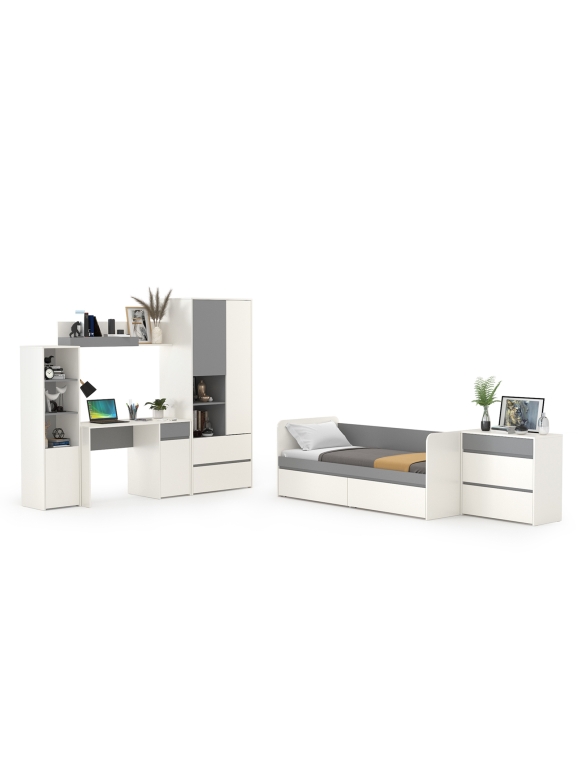 Торонто Компоновка № 27, цвет белый шагрень/стальной серый, сп. м. 800х1900 мм., б/м, основание есть, универсальная сборка