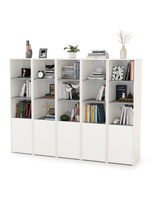 Торонто 13.13 Шкаф комбинированный х 5 штук, цвет белый шагрень/стальной серый, ШхГхВ 200х40,3х149,7 см., универсальная сборка