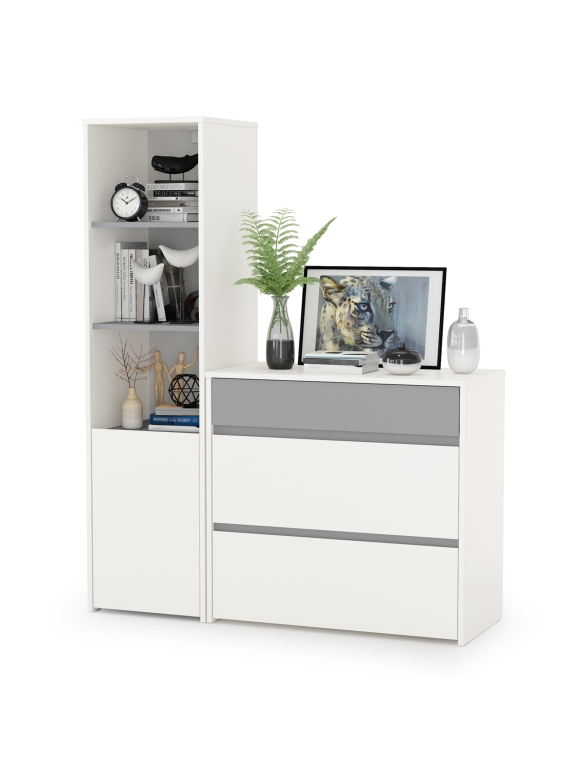 Торонто 13.13 Шкаф комбинированный + 13.321 Комод, цвет белый шагрень/стальной серый, ШхГхВ 120х40,3х149,7 см., универсальная сборка