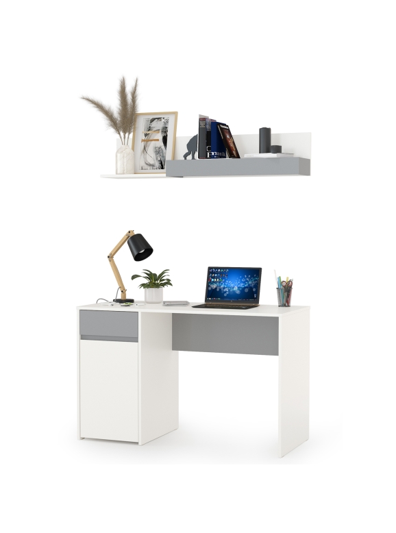 Торонто 12.149 Стол + 16.475 Полка, цвет белый шагрень/стальной серый, ШхГхВ 120х53,1х150 см., универсальная сборка