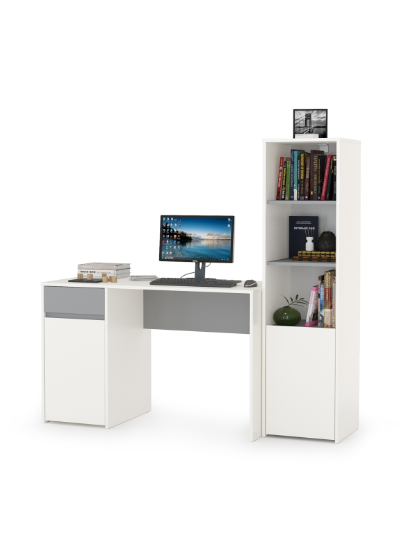 Торонто 12.149 Стол + 13.13 Шкаф комбинированный, цвет белый шагрень/стальной серый, ШхГхВ 160х53,1х149,7 см., универсальная сборка