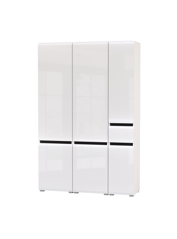 Сидней 13.200 Шкаф 2 штуки + Шкаф с ящиком 13.202, цвет корпус: белый/чёрный/фасады: МДФ белый глянец, ШхГхВ 135х41,3х205,2 см., универсальная сборка