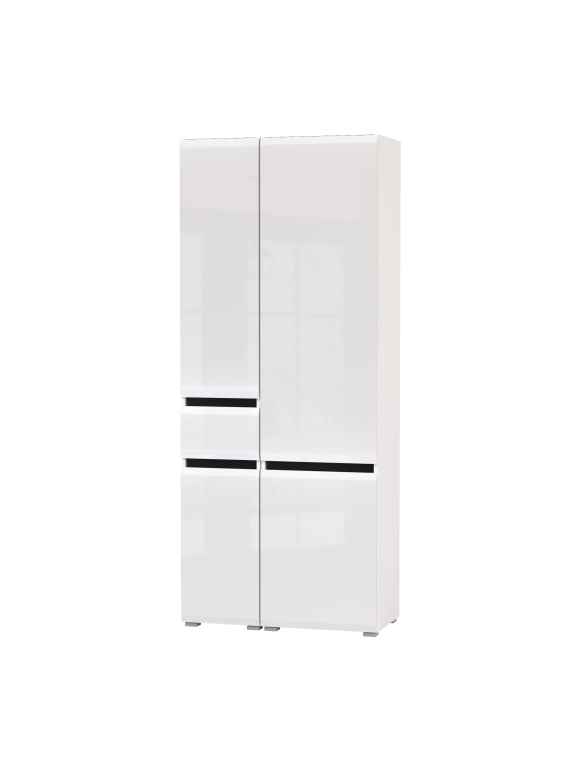 Сидней 13.202 Шкаф с ящиком + Шкаф 13.200, цвет корпус: белый/чёрный/фасады: МДФ белый глянец, ШхГхВ 85х41,3х205,2 см., универсальная сборка