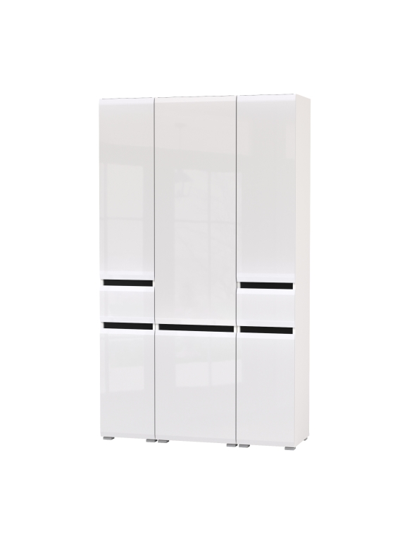 Сидней 13.202 Шкаф с ящиком 2 штуки + Шкаф 13.200, цвет корпус: белый/чёрный/фасады: МДФ белый глянец, ШхГхВ 120х41,3х205,2 см., универсальная сборка