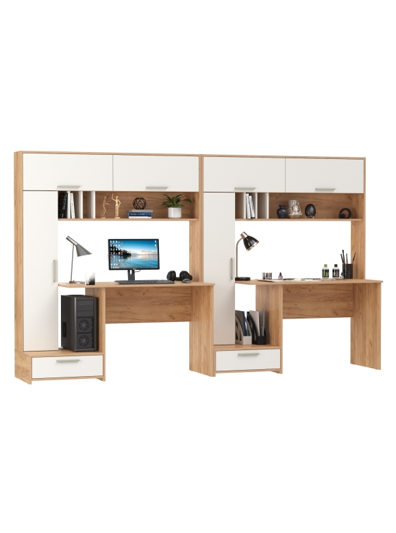 Лайт Стол письменный 03.243Н + Лайт Стол письменный 03.243Н, цвет дуб крафт золотой/белый премиум, ШхГхВ 300,4х57,3х179,9 см., НЕ универсальная сборка