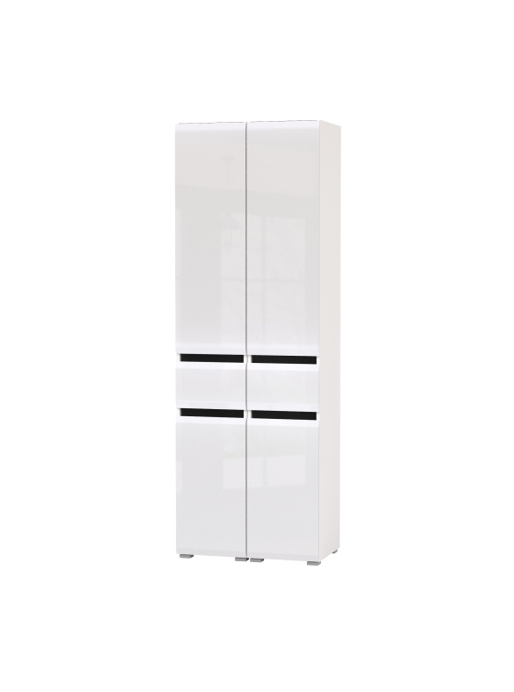 Сидней 13.202 Шкаф с ящиком 2 штуки, цвет корпус: белый/чёрный/фасады: МДФ белый глянец, ШхГхВ 70х41,3х205,2 см., универсальная сборка