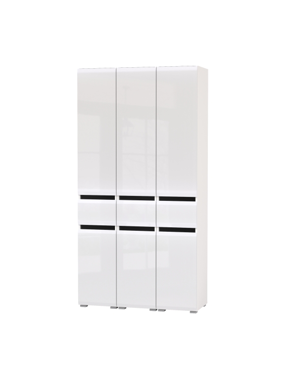 Сидней 13.202 Шкаф с ящиком 3 штуки, цвет корпус: белый/чёрный/фасады: МДФ белый глянец, ШхГхВ 105х41,3х205,2 см., универсальная сборка