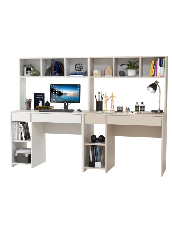 КР100 Стол компьютерный Комфорт 12.77F + Стол компьютерный Комфорт 12.77F, цвет белый шагрень/сатин, ШхГхВ 200х49,8х147 см., универсальная сборка