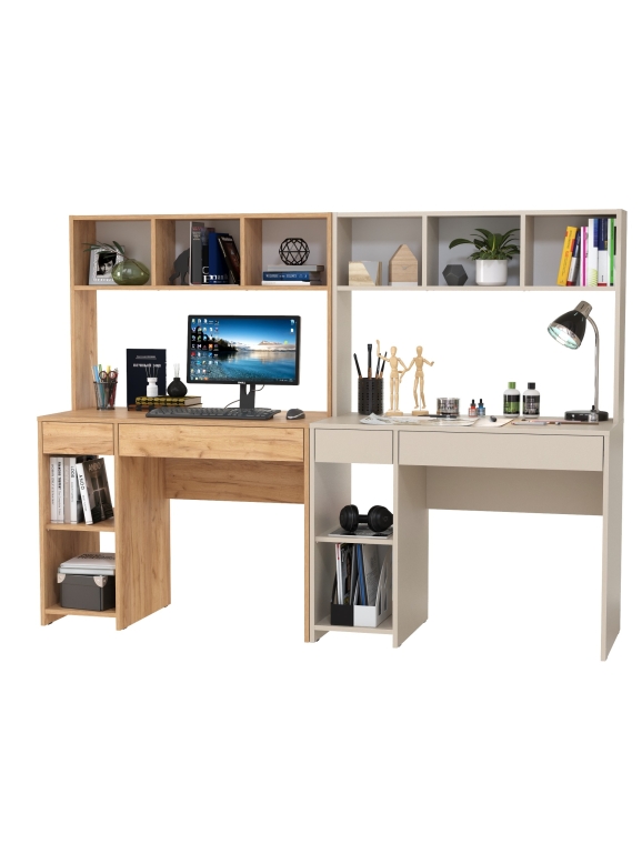 КР100 Стол компьютерный Комфорт 12.77F + Стол компьютерный Комфорт 12.77F, цвет дуб крафт золотой/сатин, ШхГхВ 200х49,8х147 см., универсальная