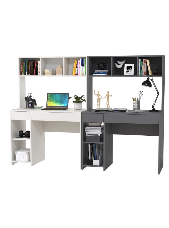 КР100 Стол компьютерный Комфорт 12.77F + КР100 Стол компьютерный Комфорт 12.77F,цвет белый шагрень/тёмно-серый, ШхГхВ 200х49,8х147 см., универс.сборка