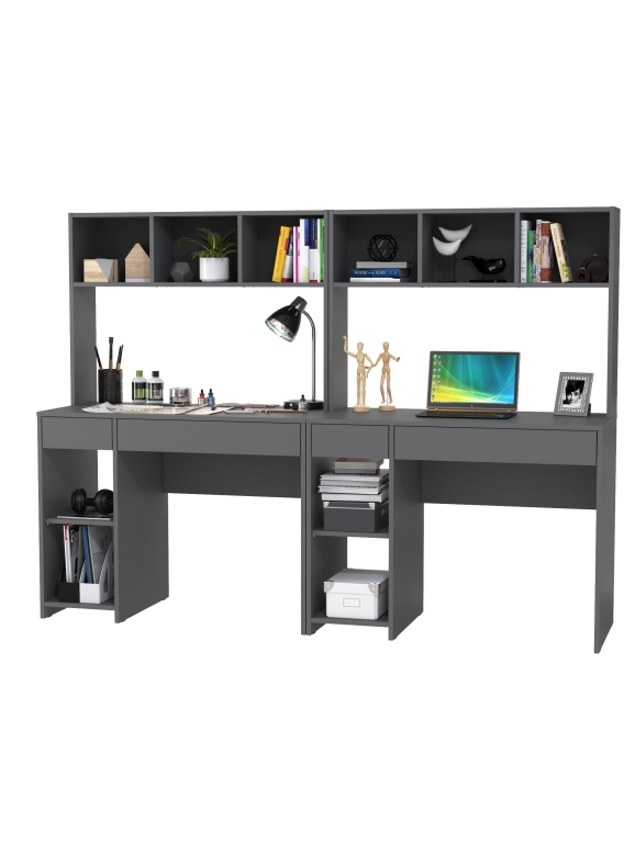 КР100 Стол компьютерный Комфорт 12.77F + Стол компьютерный Комфорт 12.77F, цвет тёмно-серый, ШхГхВ 200х49,8х147 см., универсальная сборка