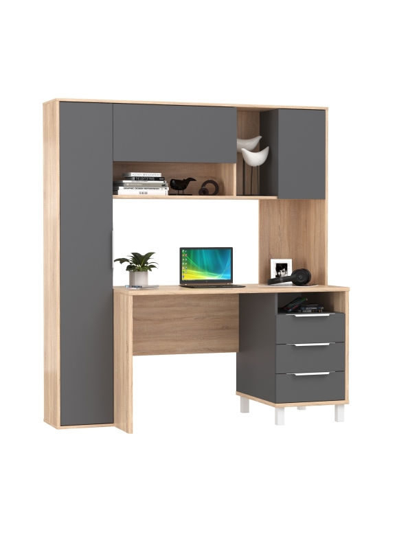 КР100 Стол компьютерный Комфорт 12.95N, цвет дуб сонома/тёмно-серый, ШхГхВ 162х60,3х180 см., НЕ универсальная сборка