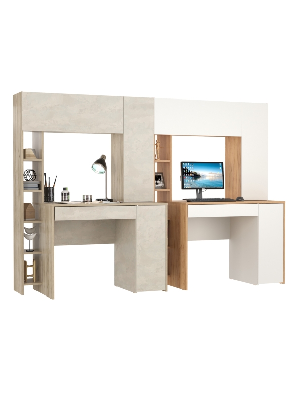 КР100 Два стола компьютерных Комфорт 12.71,цвет дуб крафт серый/шёлковый камень/дуб золотой/белый,ШхГхВ 233,4х60,2х165,4 см.,НЕ ун..сб