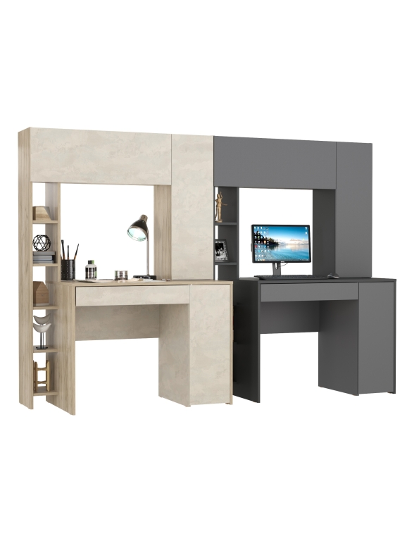 КР100 Два стола компьютерных Комфорт 12.71, цвет дуб крафт серый/шёлковый камень/антрацит/тёмно-серый, ШхГхВ 233,4х60,2х165,4 см., НЕ унивС