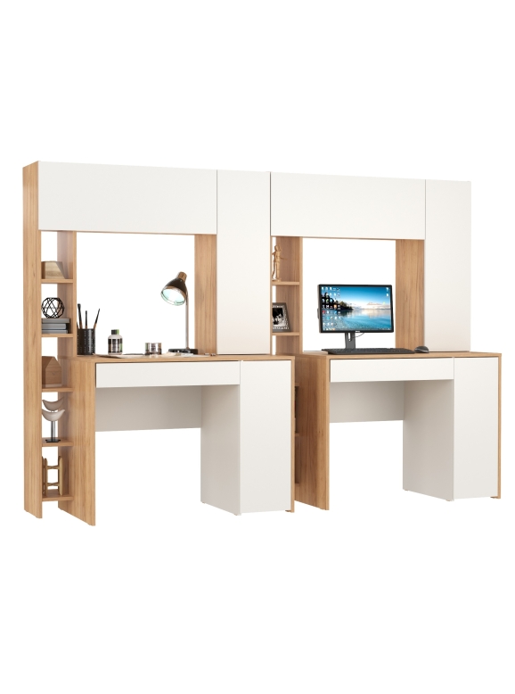 Стол компьютерный Комфорт 12.71 + Стол компьютерный Комфорт 12.71, цвет дуб золотой/белый, ШхГхВ 233,4х60,2х165,4 см., НЕ универсальная сборка