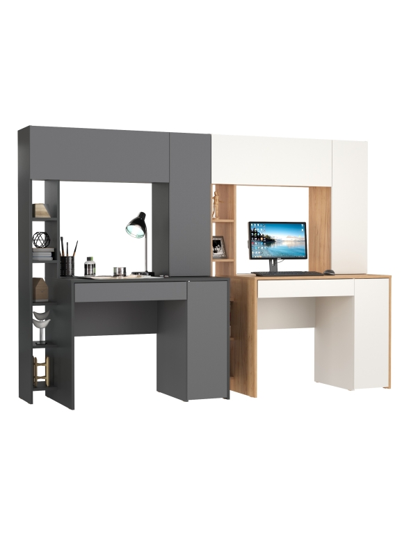 Два стола компьютерных Комфорт 12.71, цвет антрацит/тёмно-серый/дуб золотой/белый, ШхГхВ 233,4х60,2х165,4 см., НЕ универсальная сборка