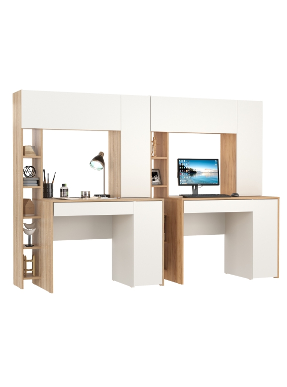 КР100 Два стола компьютерных Комфорт 12.71, цвет дуб сонома/белый/дуб золотой/белый, ШхГхВ 233,4х60,2х165,4 см., НЕ универсальная сборка