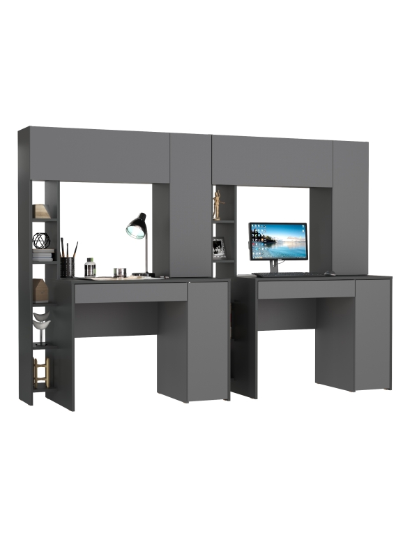 Стол компьютерный Комфорт 12.71 + Стол компьютерный Комфорт 12.71, цвет антрацит/тёмно-серый, ШхГхВ 233,4х60,2х165,4 см., НЕ универсальная сборка