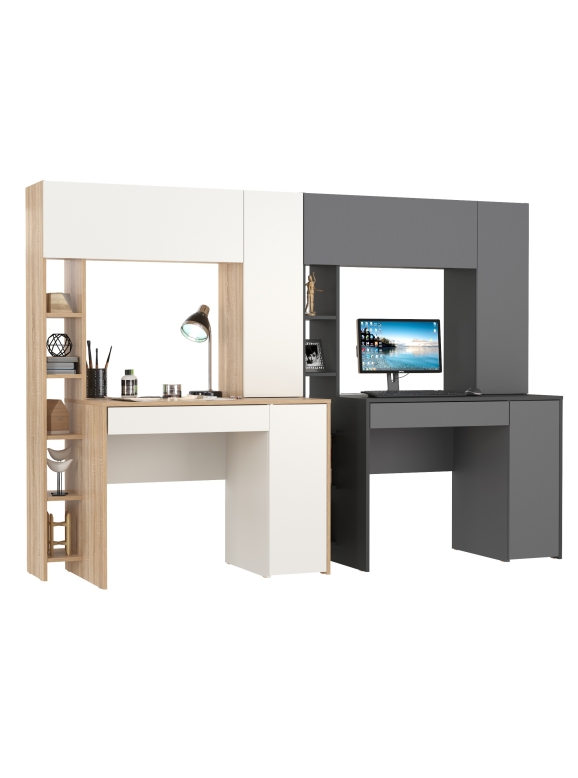КР100 Два стола компьютерных Комфорт 12.71, цвет дуб сонома/белый/антрацит/тёмно-серый, ШхГхВ 233,4х60,2х165,4 см., НЕ универсальная сборка