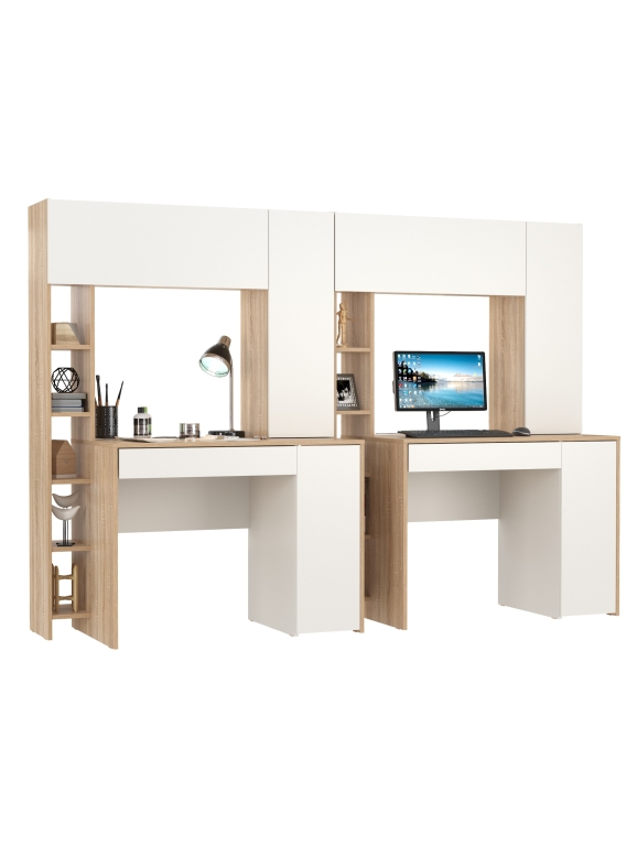 КР100 Стол компьютерный Комфорт 12.71 + Стол компьютерный Комфорт 12.71, цвет дуб сонома/белый,ШхГхВ 233,4х60,2х165,4 см.,НЕ универс сборка