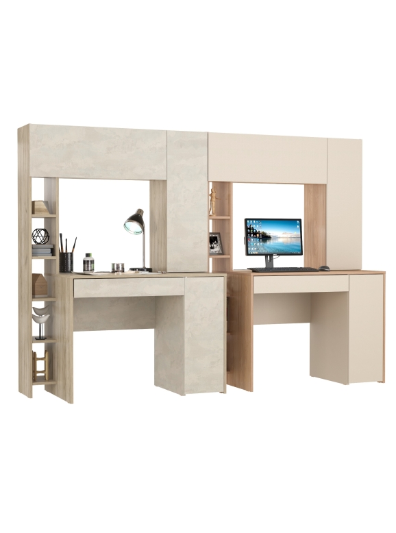 КР100 Два стола компьютерных Комфорт12.71,цвет дуб крафт серый/шёлковый камень/гикори рокфорд натур./сатин,233,4х60,2х165,4см.НЕ ун. сб.