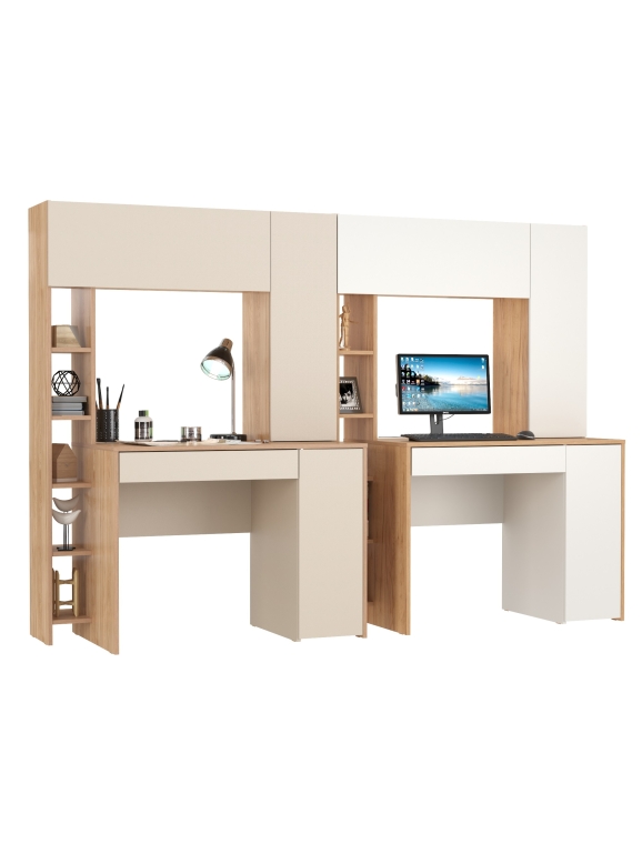 Два стола компьютерных Комфорт 12.71, цвет гикори рокфорд натуральный/сатин/дуб золотой/белый, ШхГхВ 233,4х60,2х165,4 см., НЕ универсальная сборка