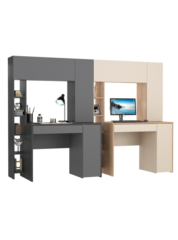 Два стола компьютерных Комфорт 12.71, цвет антрацит/тёмно-серый/гикори рокфорд натуральный/сатин, ШхГхВ 233,4х60,2х165,4 см., НЕ универсальная сборка