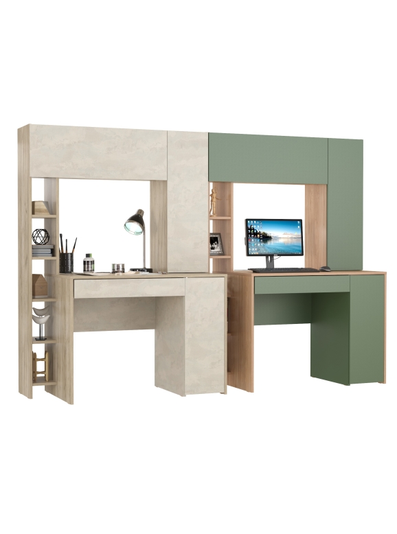 КР100 Два стола комп. Комфорт 12.71,цвет дуб крафт серый/шёлковый камень/гикори рокфорд натур./дымчатый зел.,233,4х60,2х165,4 см.,НЕ ун. сб.