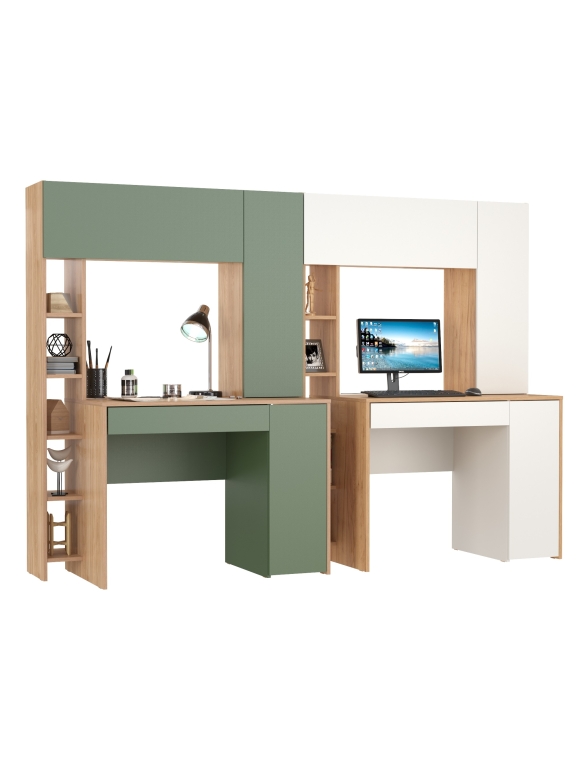 Два стола комп. Комфорт 12.71, цвет гикори рокфорд натуральный/дымчатый зелёный/дуб золотой/белый, ШхГхВ 233,4х60,2х165,4 см., НЕ ун. сб.