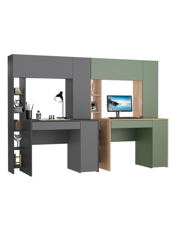 Два стола комп.Комфорт 12.71, цвет антрацит/тёмно-серый/гикори рокфорд натуральный/дымчатый зелёный, ШхГхВ 233,4х60,2х165,4 см., НЕ ун. сб.