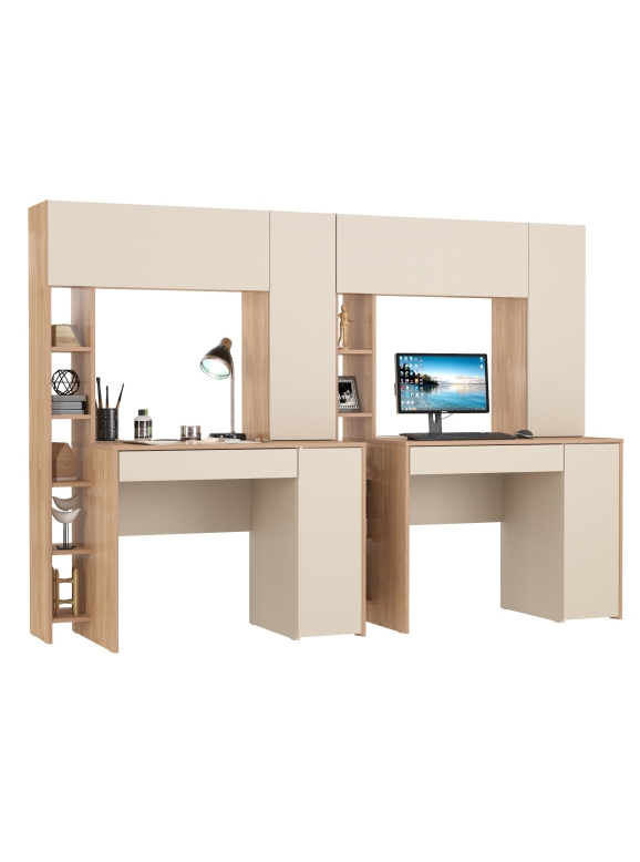 Стол компьютерный Комфорт 12.71 + Стол компьютерный Комфорт 12.71, цвет гикори рокфорд натуральный/сатин, ШхГхВ 233,4х60,2х165,4 см., НЕ ун. сборка