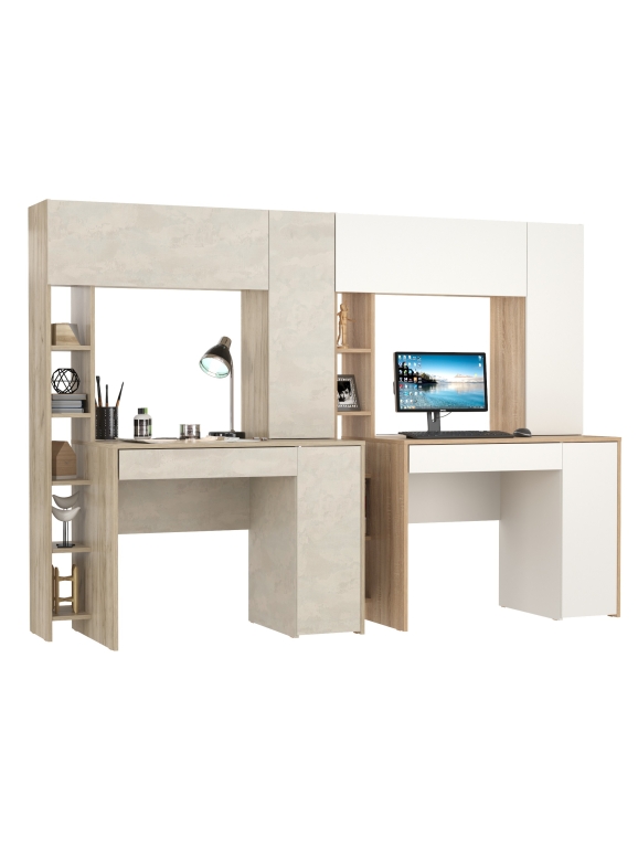 КР100 Два стола компьютерных Комфорт 12.71, цвет дуб крафт серый/шёлковый камень/дуб сонома/белый,ШхГхВ 233,4х60,2х165,4 см.НЕ ун.сб.