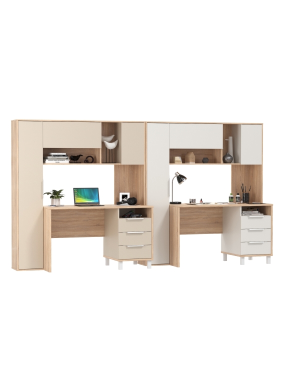 Два стола компьютерных Комфорт 12.95N, цвет дуб сонома/белый/дуб сонома/сатин, ШхГхВ 324х60,3х180 см., НЕ универсальная сборка