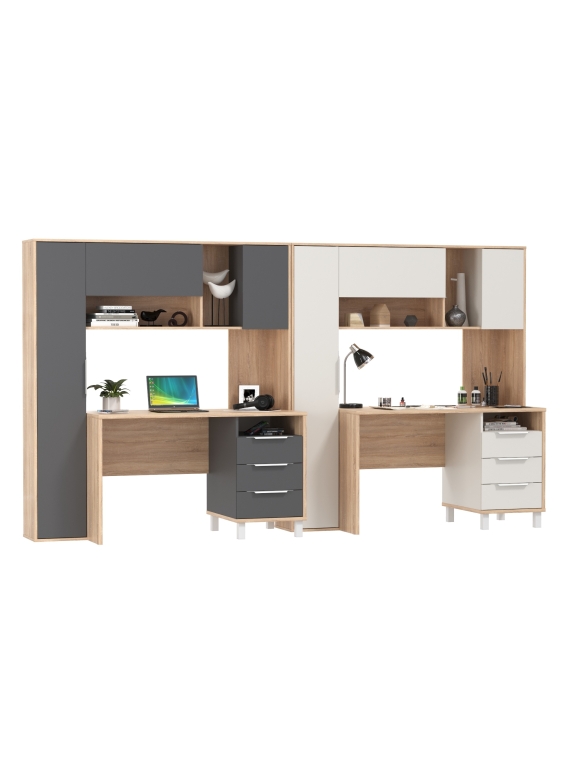 КР100 Два стола компьютерных Комфорт 12.95N, цвет дуб сонома/белый/дуб сонома/тёмно-серый, ШхГхВ 324х60,3х180 см., НЕ универсальная сборка