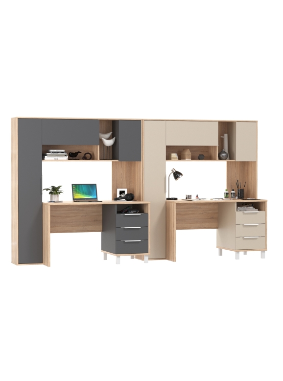 КР100 Два стола компьютерных Комфорт 12.95N, цвет дуб сонома/сатин/дуб сонома/тёмно-серый, ШхГхВ 324х60,3х180 см., НЕ универсальная сборка