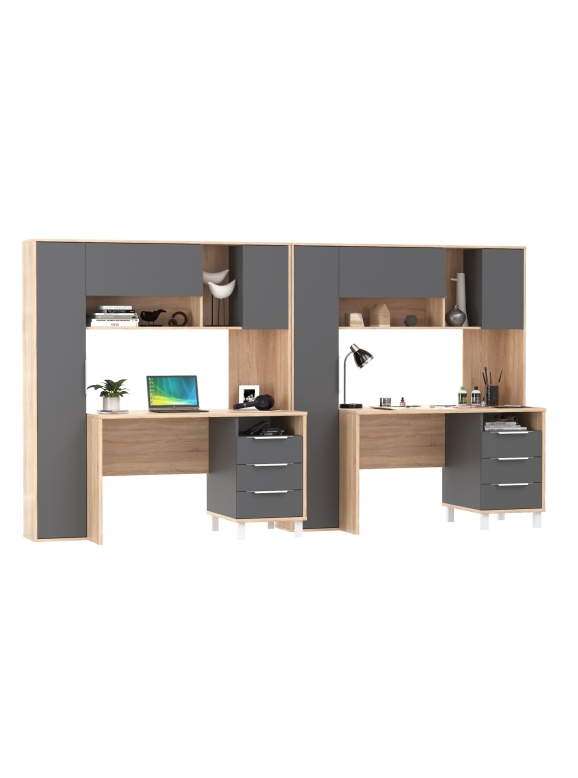 КР100 Стол компьютерный Комфорт 12.95N + Стол компьютерный Комфорт 12.95N, цвет дуб сонома/тёмно-серый, ШхГхВ 324х60,3х180 см., НЕ универсальная