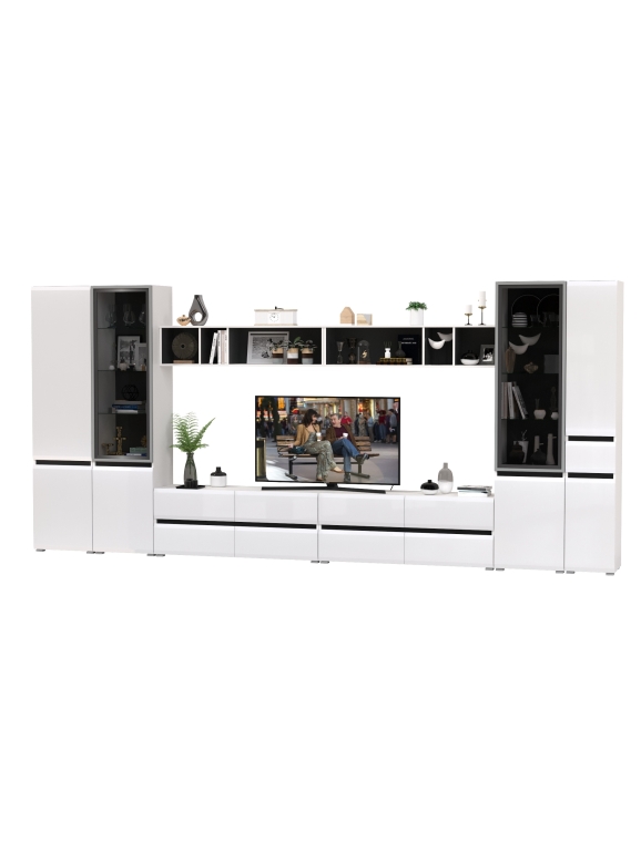 Сидней Комплектация № 085, цвет корпус: белый/чёрный/фасады: МДФ белый глянец, ШхГхВ 445х41,3х205,2 см., универсальная сборка