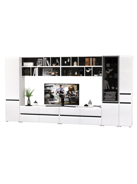 Сидней Комплектация № 088, цвет корпус: белый/чёрный/фасады: МДФ белый глянец, ШхГхВ 395х41,3х205,2 см., универсальная сборка