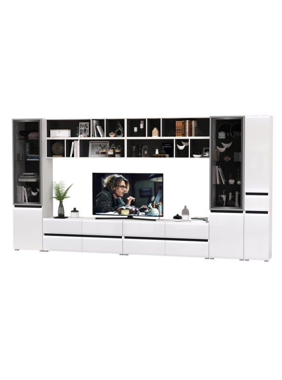 Сидней Комплектация № 089, цвет корпус: белый/чёрный/фасады: МДФ белый глянец, ШхГхВ 395х41,3х205,2 см., универсальная сборка