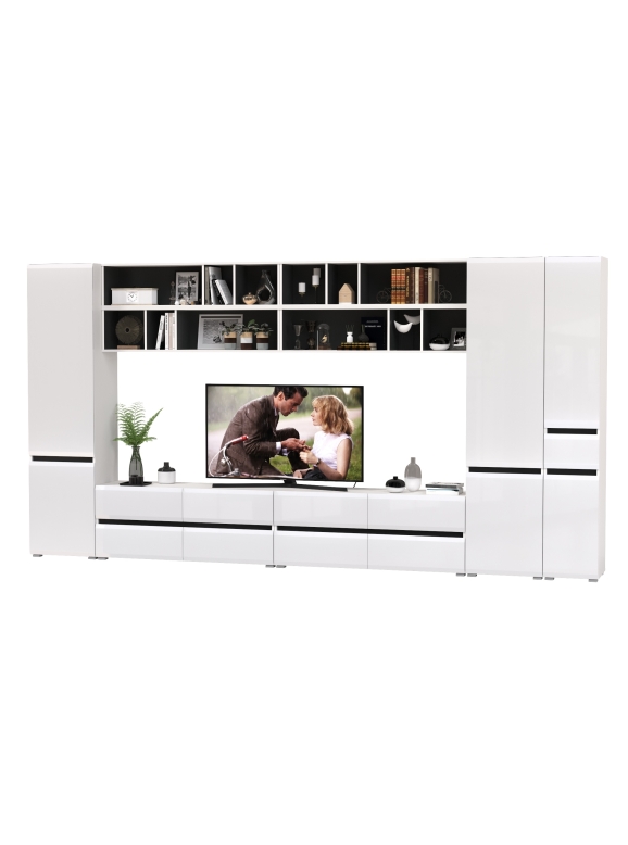 Сидней Комплектация № 090, цвет корпус: белый/чёрный/фасады: МДФ белый глянец, ШхГхВ 395х41,3х205,2 см., универсальная сборка