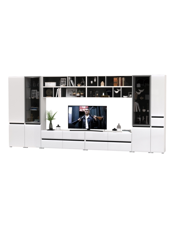 Сидней Комплектация № 091, цвет корпус: белый/чёрный/фасады: МДФ белый глянец, ШхГхВ 445х41,3х205,2 см., универсальная сборка