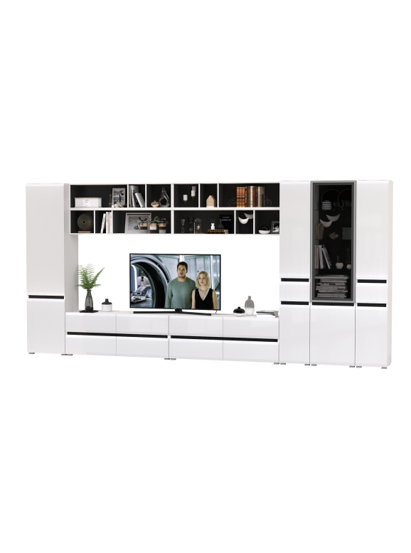 Сидней Комплектация № 092, цвет корпус: белый/чёрный/фасады: МДФ белый глянец, ШхГхВ 430х41,3х205,2 см., универсальная сборка