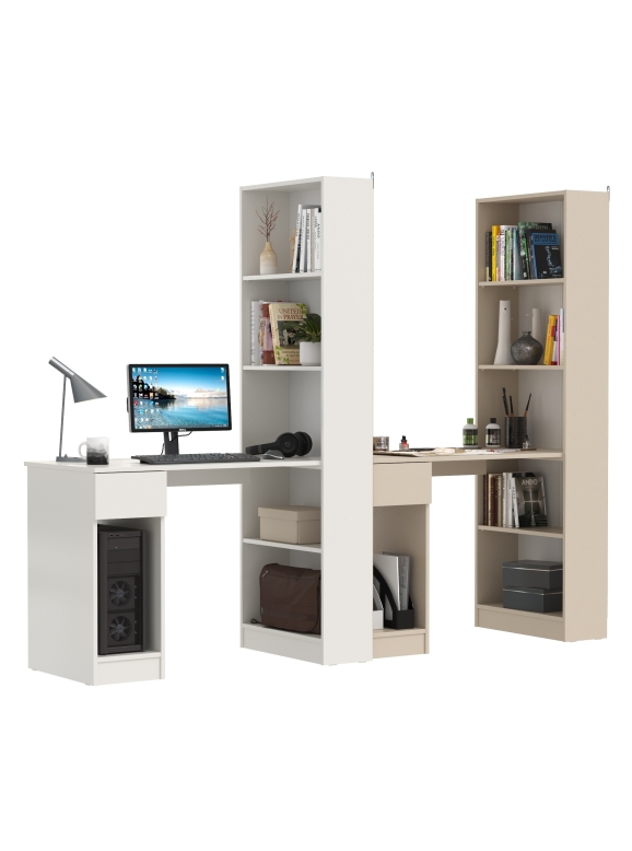 КР100 Два Стола письменных Лайт 10.01, цвет белый гладкий/сатин, ШхГхВ 230,6х58,2х179 см., универсальная сборка(обязательно крепление к стене)