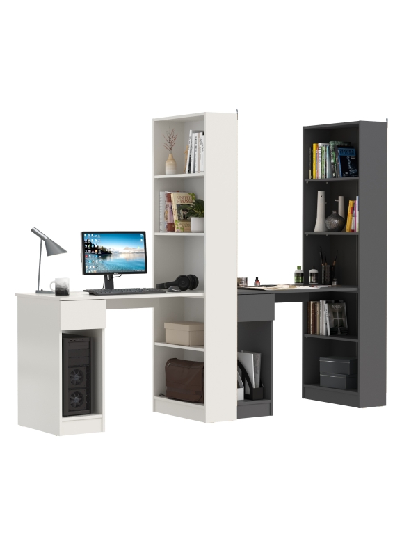 КР100 Два Стола письменных Лайт 10.01, цвет белый гладкий/тёмно-серый, ШхГхВ 230,6х58,2х179 см., универс(обязательно крепление к стене)