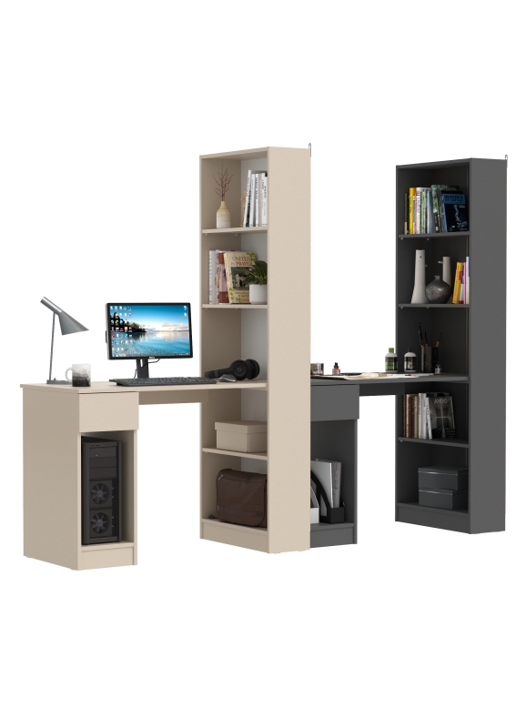 КР100 Два Стола письменных Лайт 10.01, цвет сатин/тёмно-серый, ШхГхВ 230,6х58,2х179 см., универсальная сборка(обязательно крепление к стене)