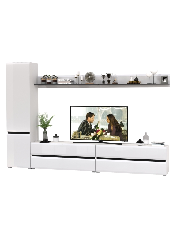 Сидней Комплектация № 100, цвет корпус: белый/чёрный/фасады: МДФ белый глянец, ШхГхВ 309,8х41,3х205,2 см., универсальная сборка