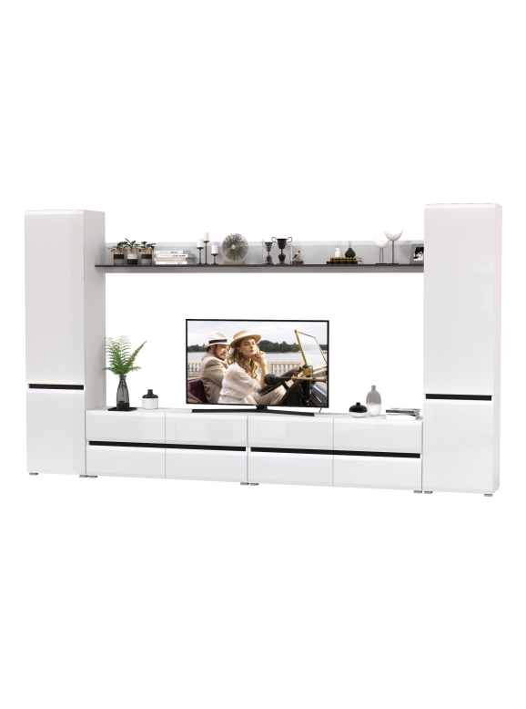 Сидней Комплектация № 101, цвет корпус: белый/чёрный/фасады: МДФ белый глянец, ШхГхВ 359,8х41,3х205,2 см., универсальная сборка