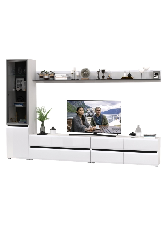 Сидней Комплектация № 102, цвет корпус: белый/чёрный/фасады: МДФ белый глянец, ШхГхВ 309,8х41,3х205,2 см., универсальная сборка