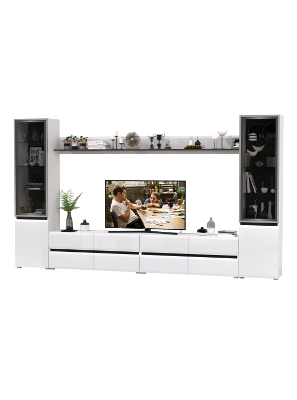 Сидней Комплектация № 103, цвет корпус: белый/чёрный/фасады: МДФ белый глянец, ШхГхВ 359,8х41,3х205,2 см., универсальная сборка