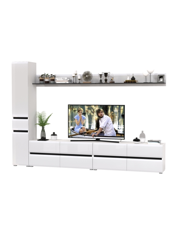 Сидней Комплектация № 105, цвет корпус: белый/чёрный/фасады: МДФ белый глянец, ШхГхВ 294,8х41,3х205,2 см., универсальная сборка